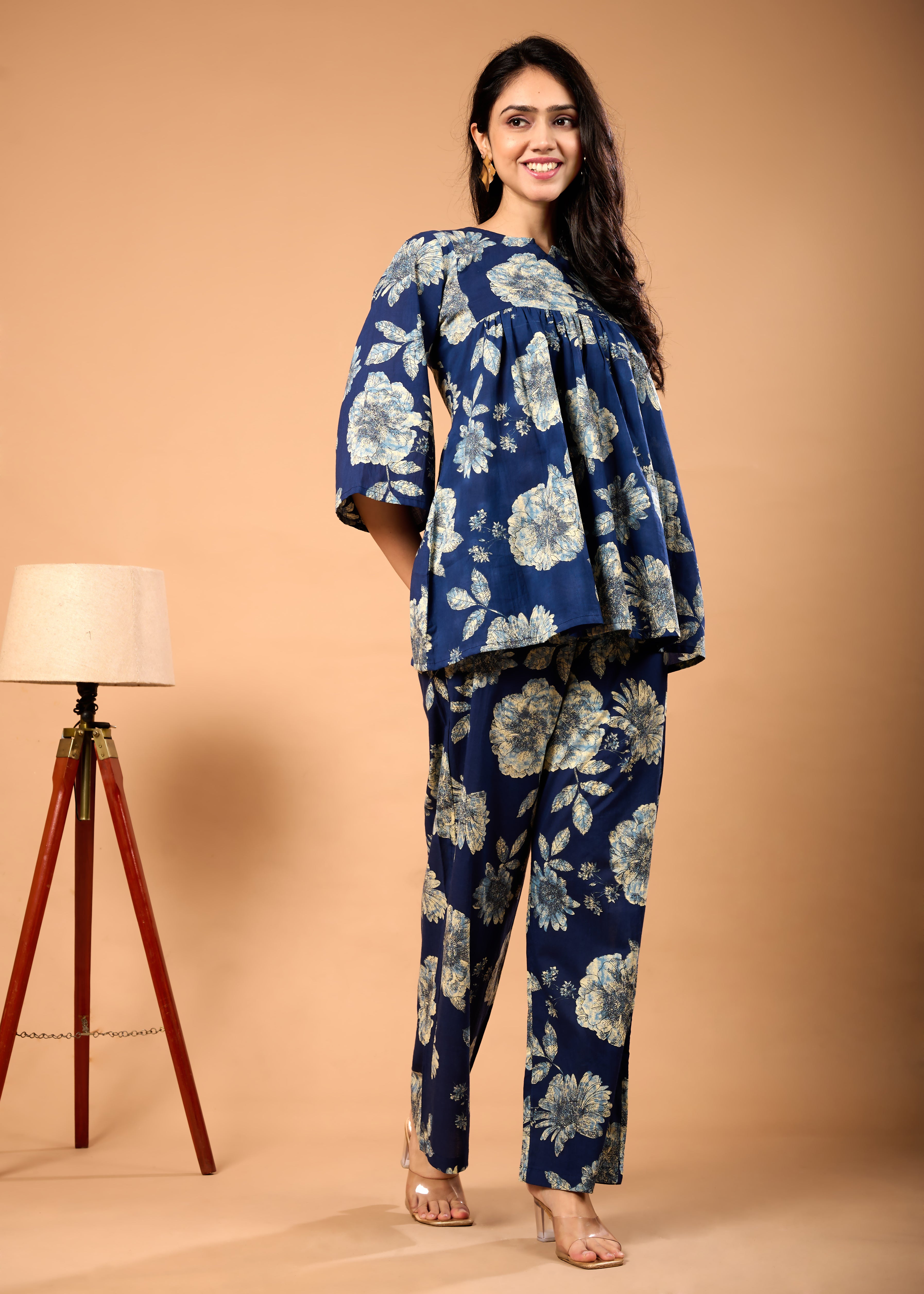 HIBA BLUE HAND CERAFTED FLORAL CO-OD SET