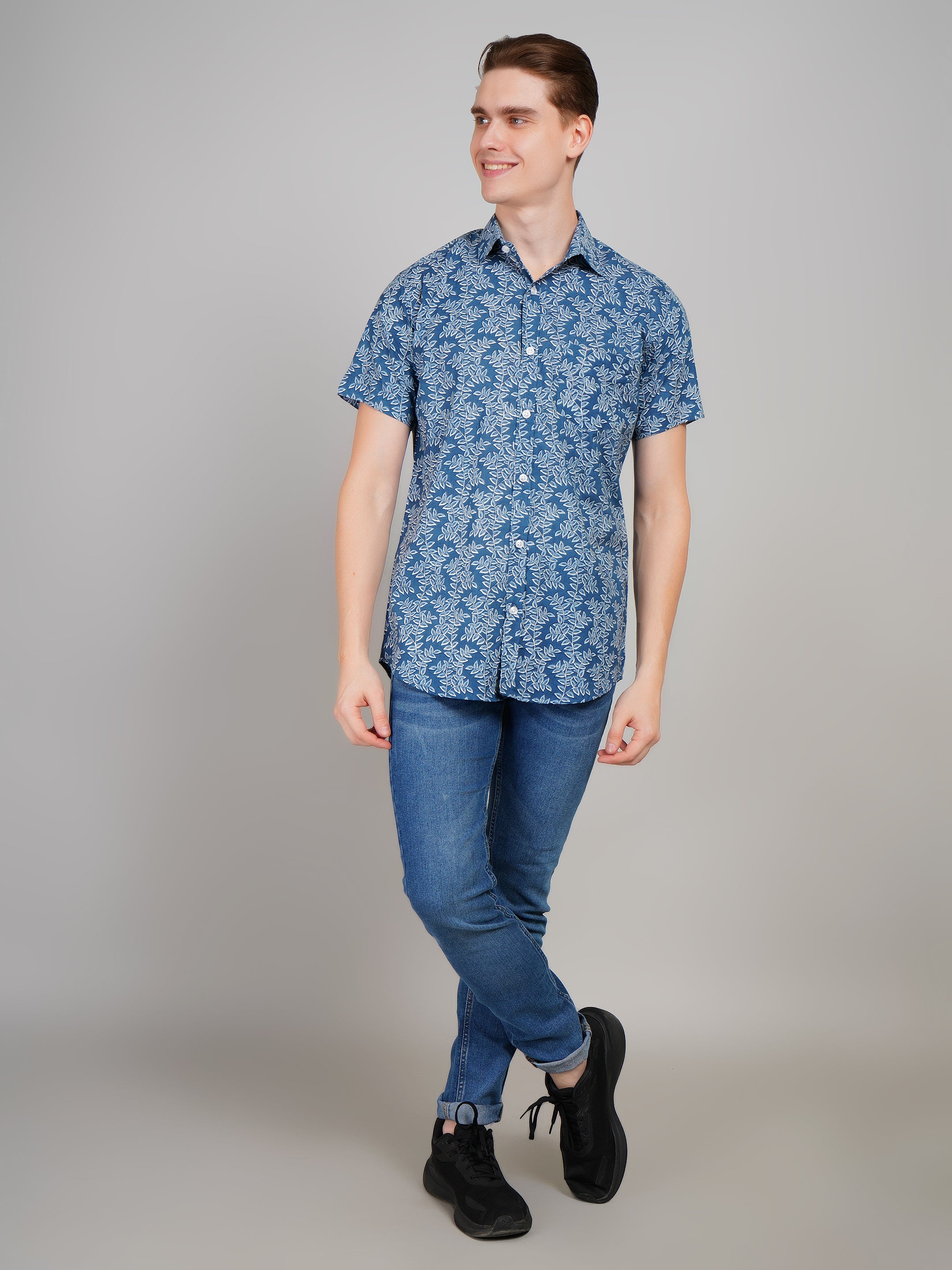 Nama's Blue Jaipuri Printed Cotton Shirt