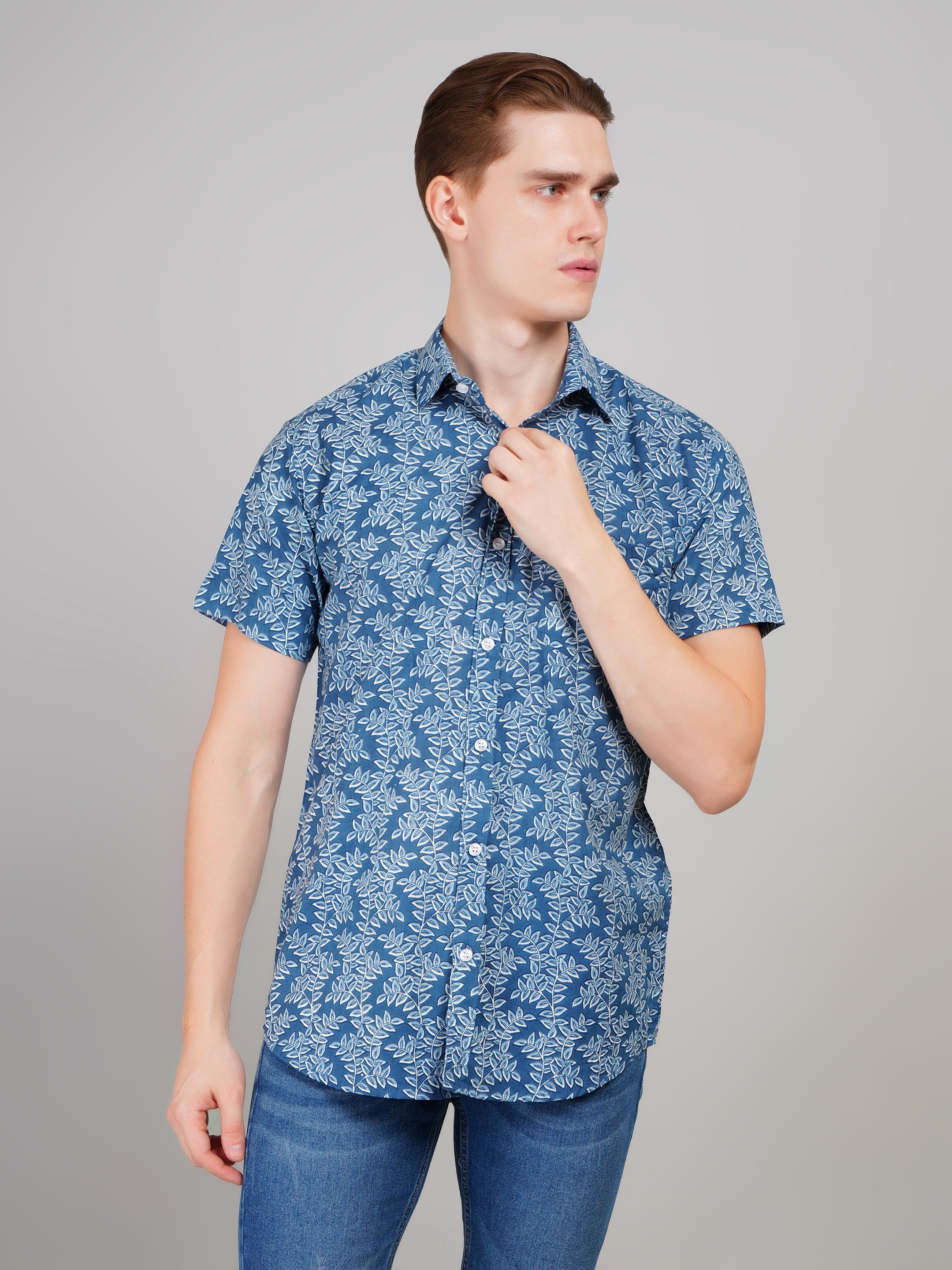 Nama's Blue Jaipuri Printed Cotton Shirt