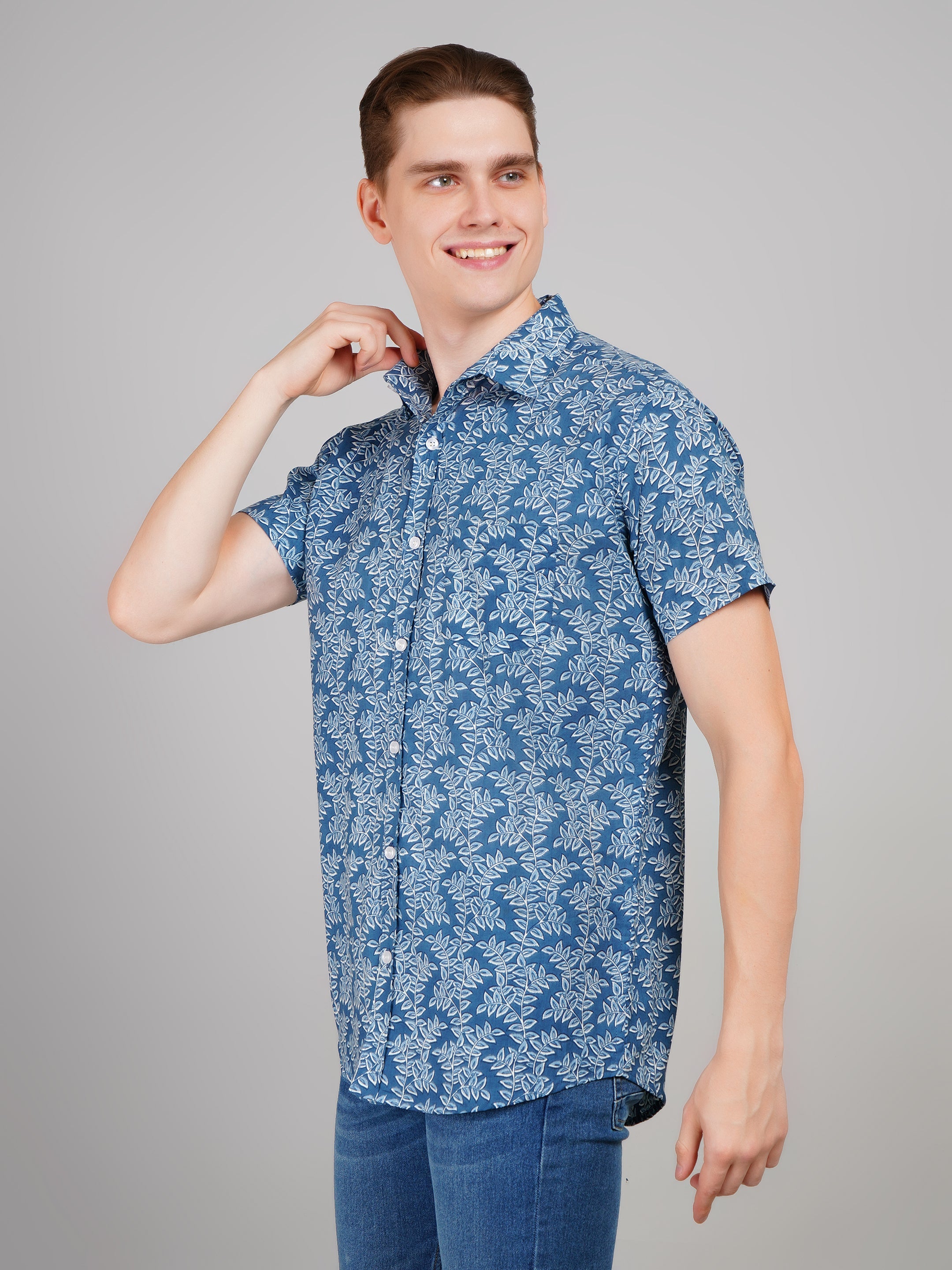 Nama's Blue Jaipuri Printed Cotton Shirt