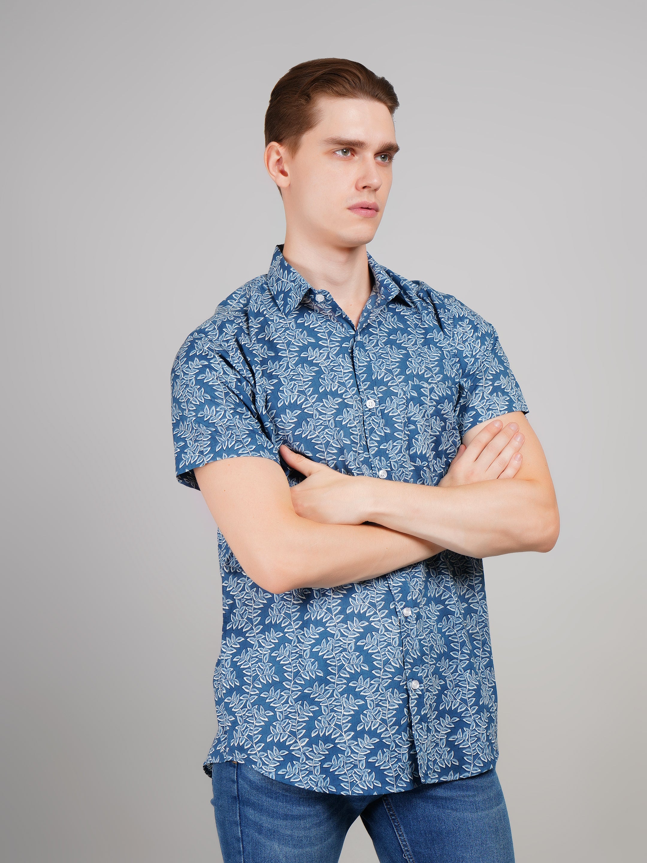 Nama's Blue Jaipuri Printed Cotton Shirt