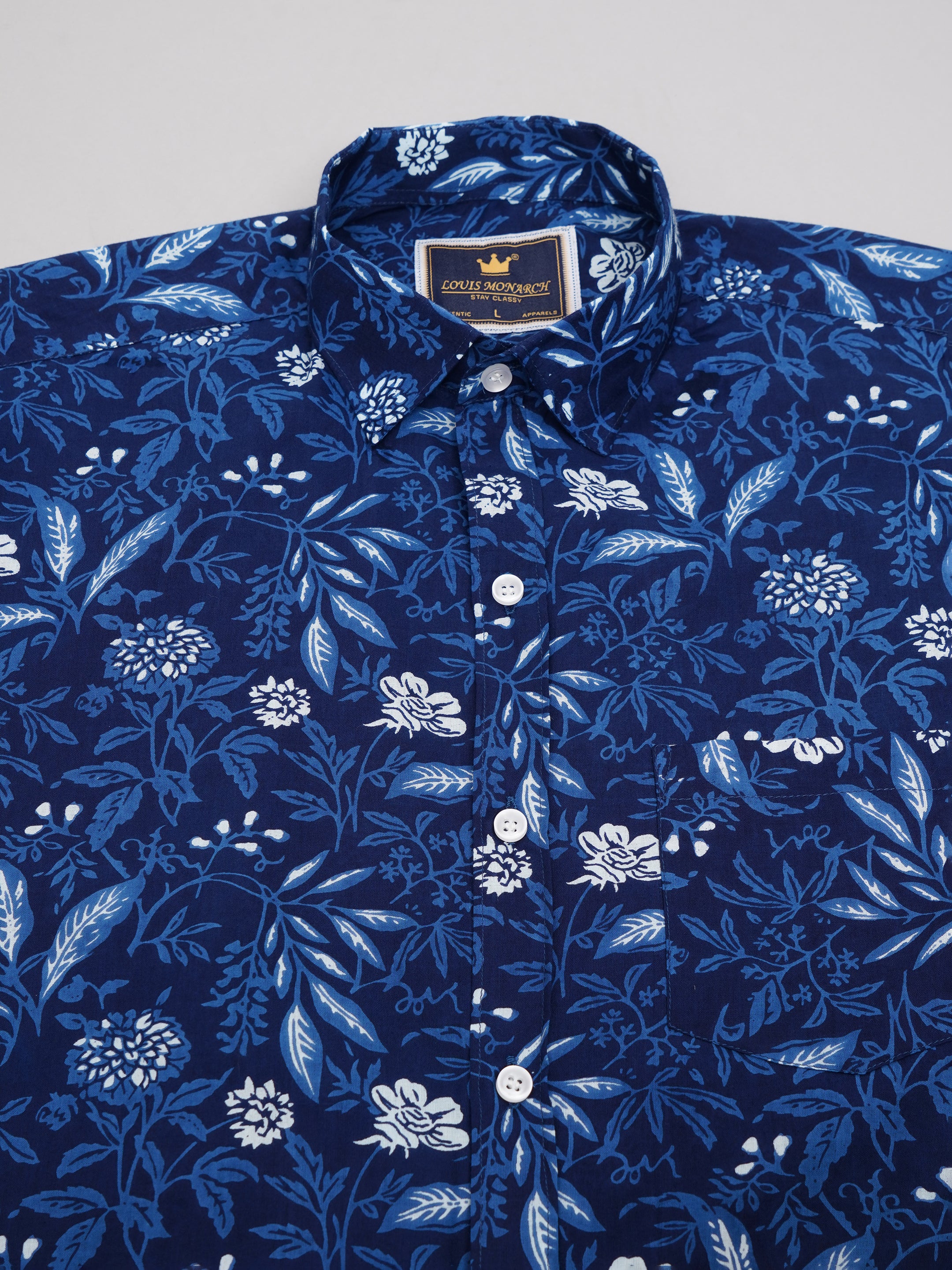 Nama's Navy Blue Jaipuri Printed Cotton Shirt