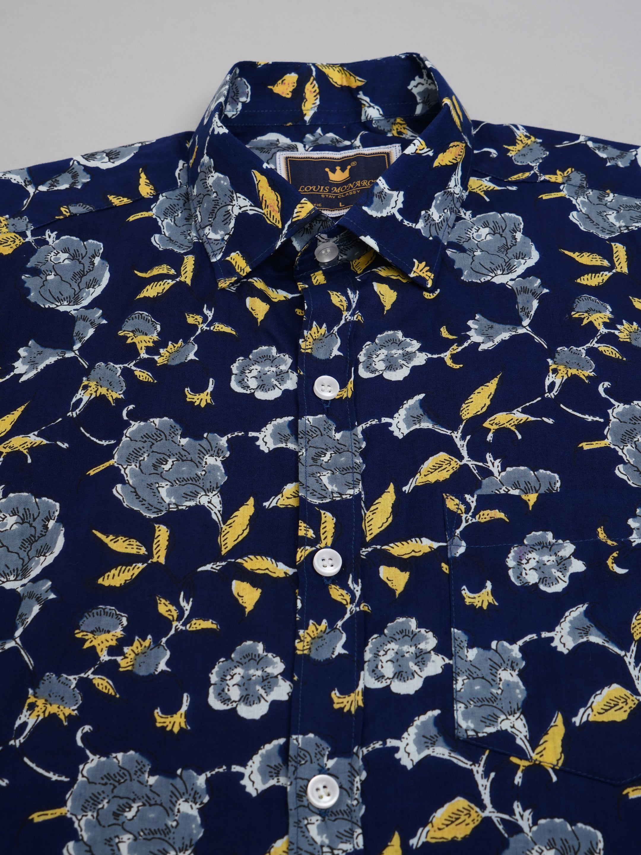 Nama's Navy Blue Jaipuri Printed Cotton Shirt